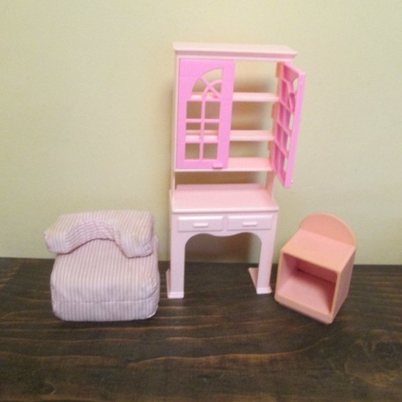 Vintage 80s & 90s Barbie Doll Furniture BED with FRAME CABINET CHAIR NIGHT STAND - Picture 2 of 5